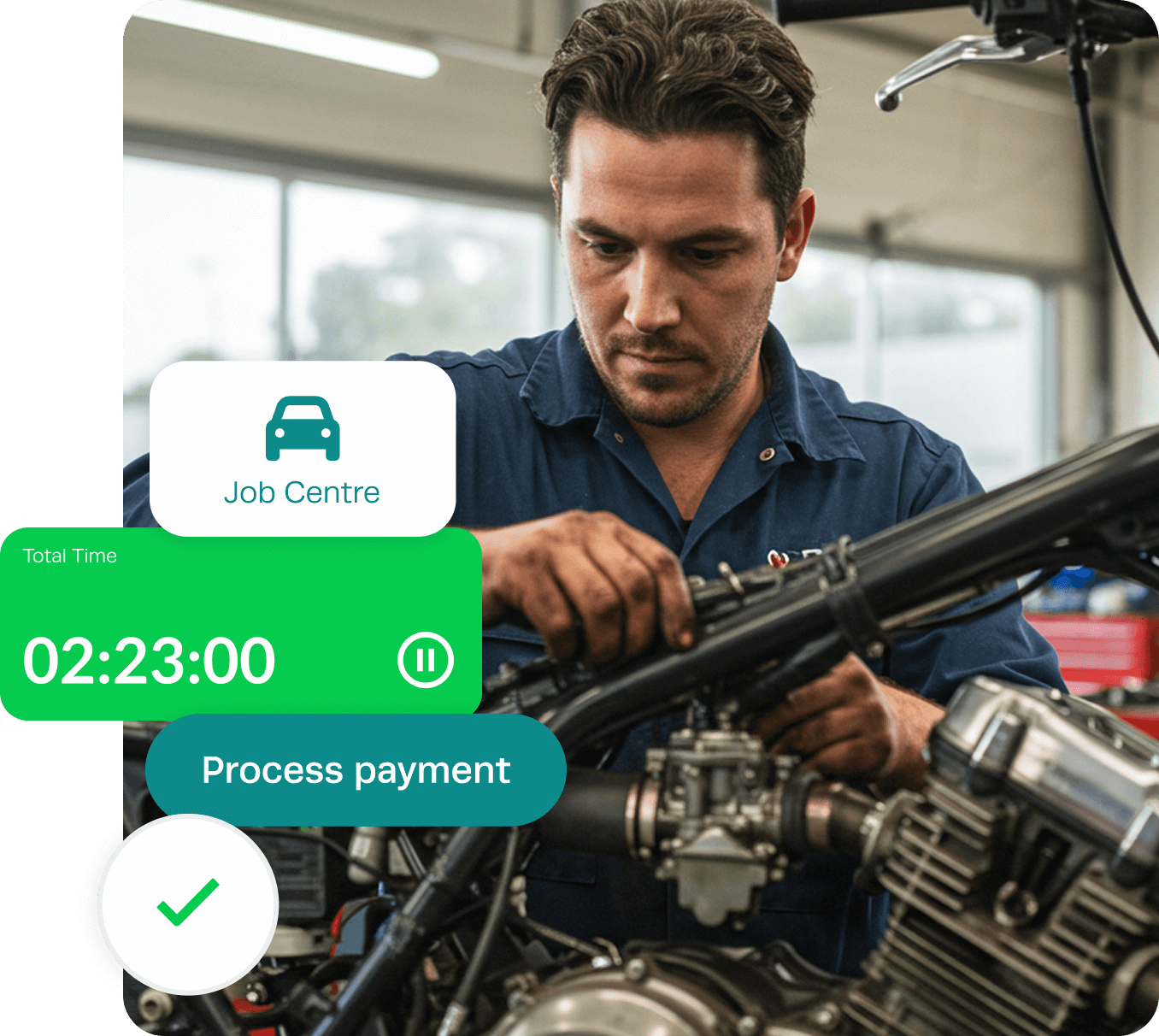 Workshop Software motorbike repair shop management interface showing job tracking