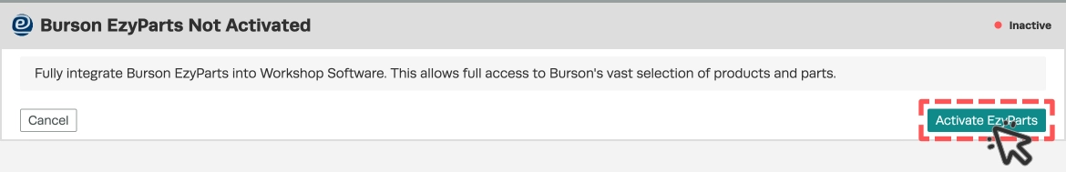 An image of the Burson EzyParts Integration card before activation. The Activate EzyParts button is highlighted.