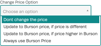 A cropped screenshot of the Change Price Options drop down Menu.