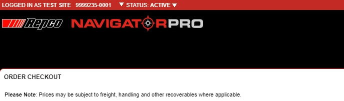 A cropped screenshot of Repco Navigator's order checkout.