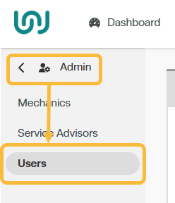 Workshop Software screen showing then select 'users'