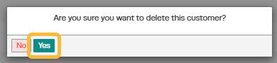 Workshop Software delete a customer showing 'yes' button to confirm that you want to delete the customer