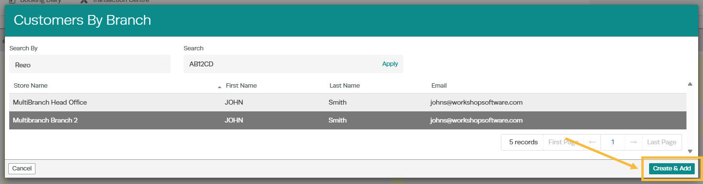Workshop Software screen showing however , if you search by the vehicle (vin, registration/plate number), it w...