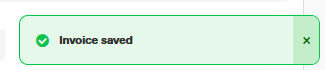Workshop Software screen showing if the invoice is saved successfully you will see a green pop up in the botto...