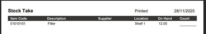 Workshop Software filter stocktake by location step 5 of 5
