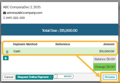 Workshop Software how to sell a unit showing ' process ' button on the invoice and fill out the payment details for the tr...
