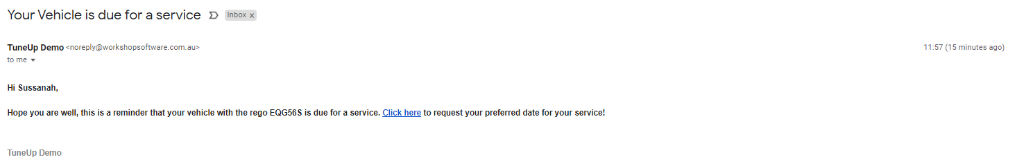 screenshot of email service reminder