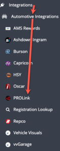 Workshop Software screen showing in the additional menu list that appears, please select ‘ prolink '
