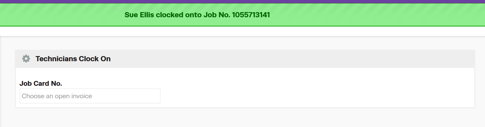Workshop Software screen showing once you have selected your labour item a green bar should appear at the top ...