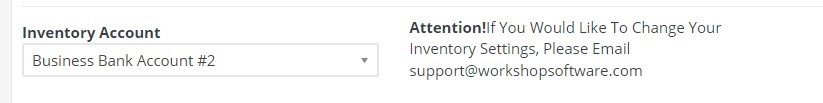 Workshop Software screen showing once you have selected your account, the ability to switch back to no invento...