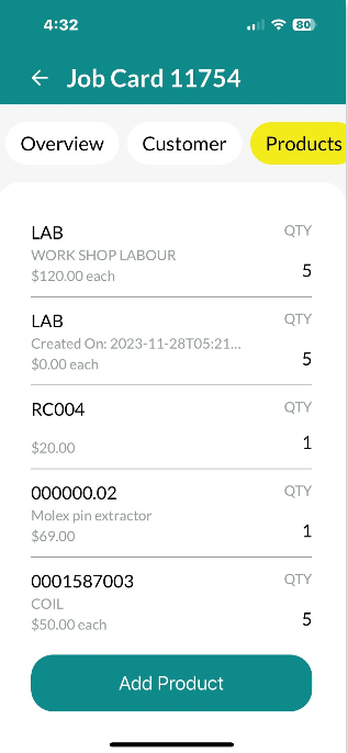 Workshop Software enabling new features in the mobile app showing add product button down the bottom to be able to add mor...