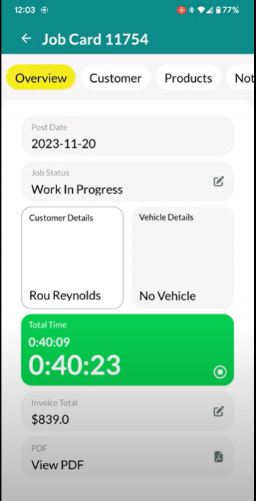 Workshop Software screen showing once you have added all the information it will also update the customers det...
