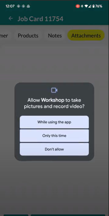 Workshop Software enabling new features in the mobile app showing take photo/video the first time you use this function a ...