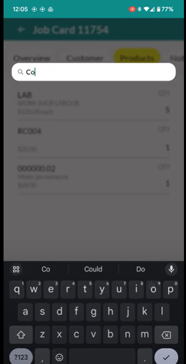 Workshop Software screen showing you can search for a part by typing in the part name/number in the search bar...