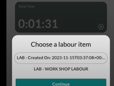Workshop Software screen showing if there is more than one labour line on a job, you can also select which lab...