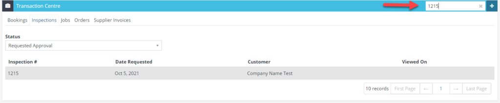 Workshop Software screen showing to search by customer or inspection number, enter the customer name or inspec...
