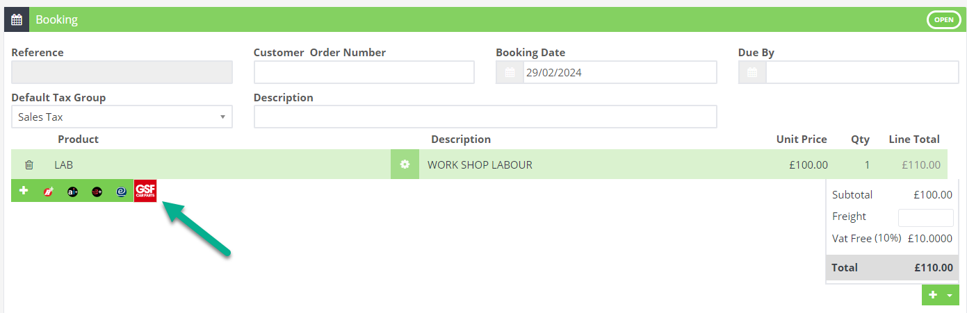 Workshop Software screen showing you will see the gsf logo at the bottom of your line items