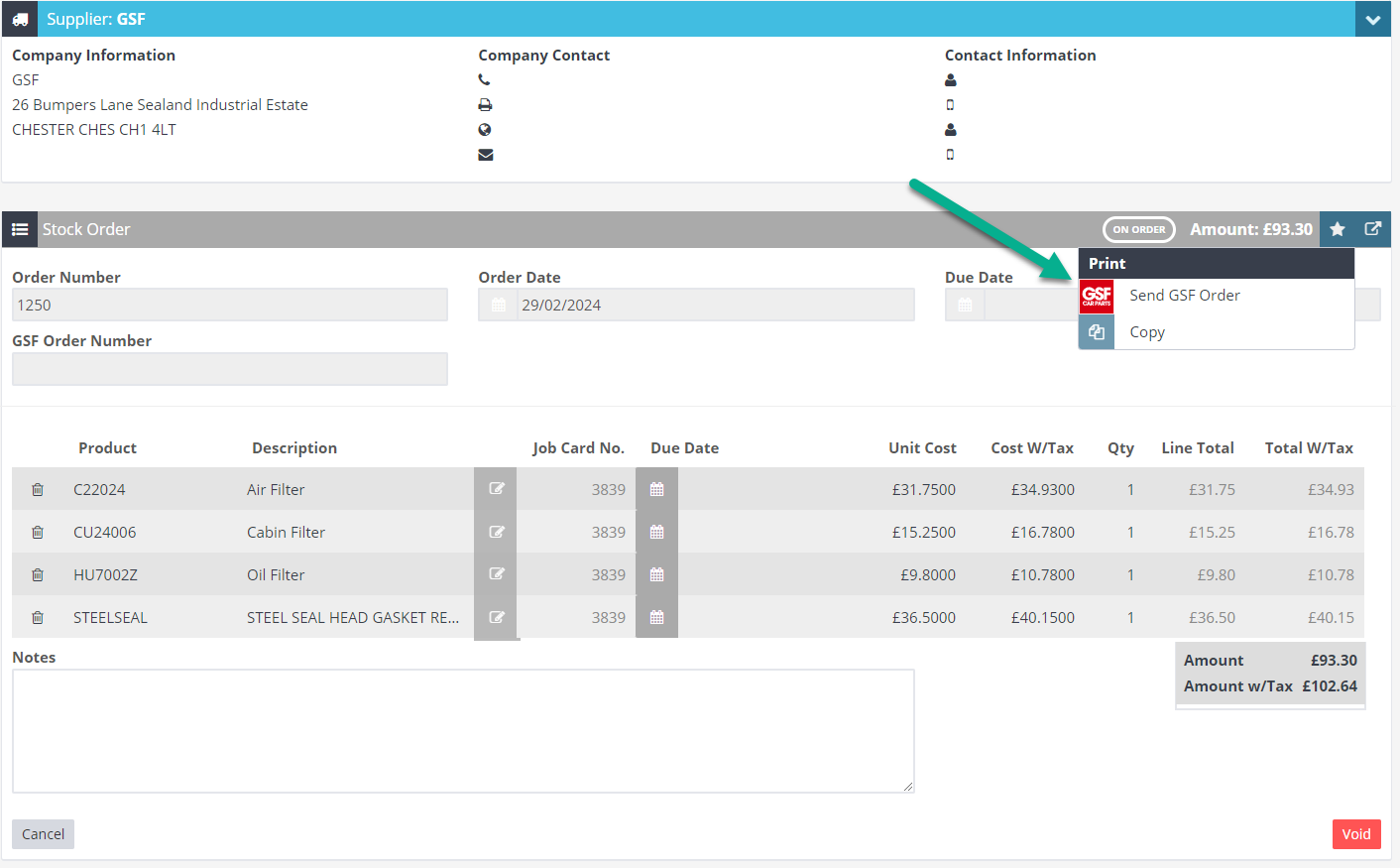 Workshop Software screen showing process that order and then select the action star, here you can send through...