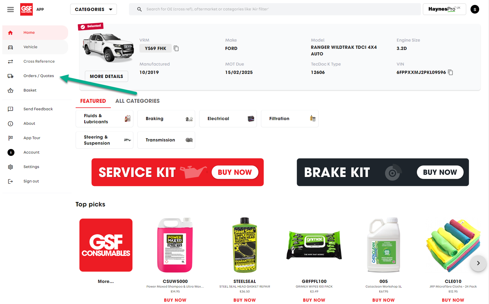 Workshop Software screen showing you can track your orders by logging into your gsf account and selecting 