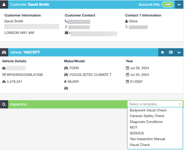 Workshop Software how to use the inspection module showing an inspection template - on the inspection bar, choose from the...