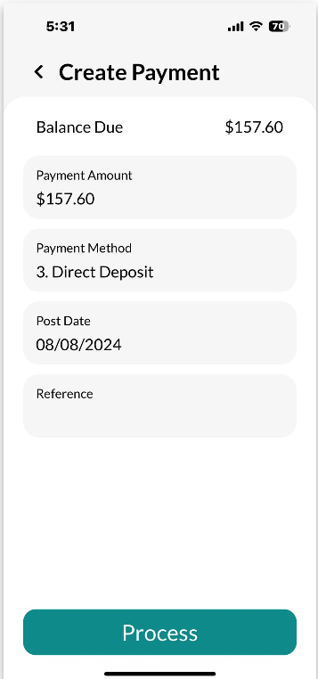 Workshop Software screen showing if all information is correct process the payment