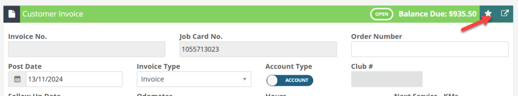Workshop Software screen showing wait customer approval once parts are added, review the invoice and obtain cu...