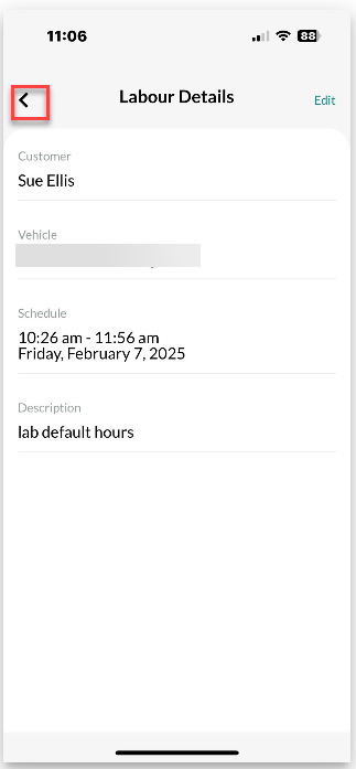 Workshop Software screen showing if this information is correct, press the arrow to go to the booking diary
