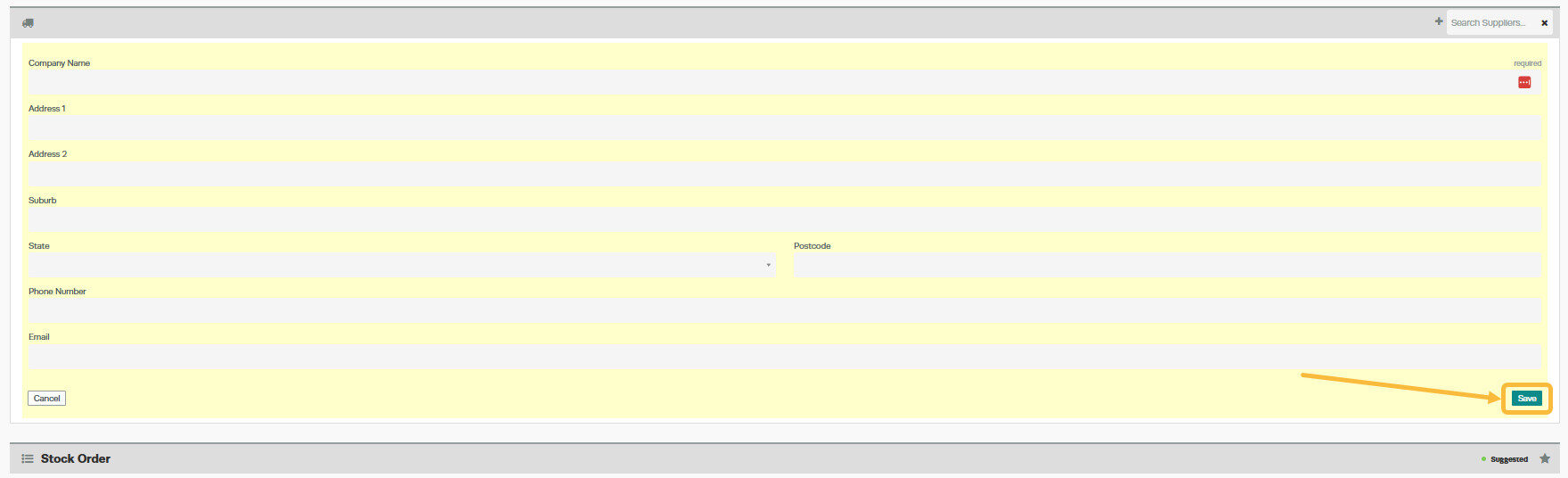Workshop Software screen showing once you have completed this field click on the ' save ' button
