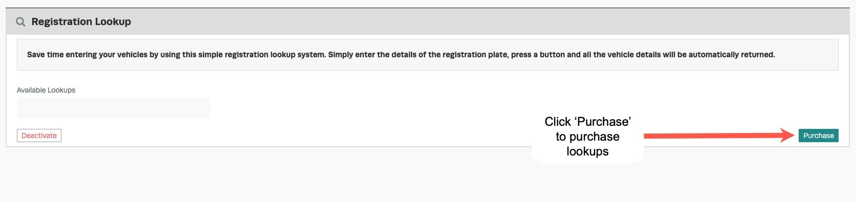 Workshop Software screen showing to purchase the lookup's click on the 'purchase' button