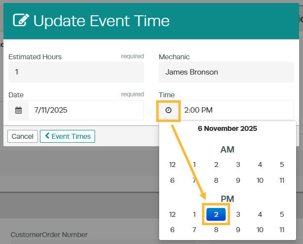 Start Time field in the Event Time editor for scheduling the job