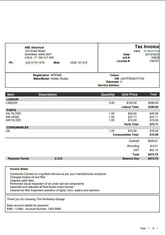 Workshop Software what are the invoice formats step 4 of 11