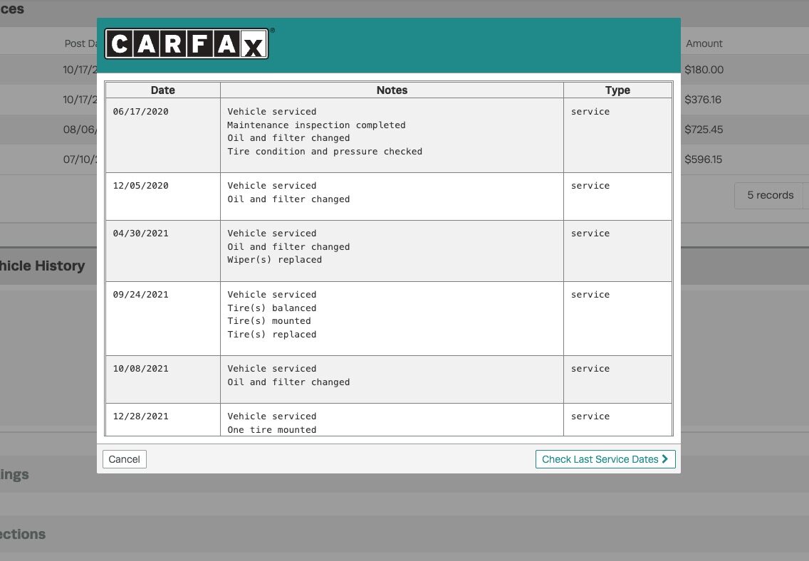 Workshop Software screen showing all available history service dates and service history notes will be display...