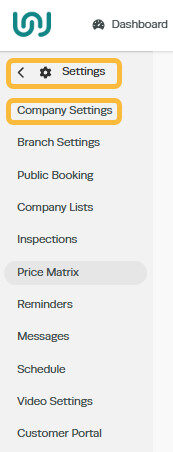 Workshop Software set up prompts to help me update rego/wof + other due dates showing ' settings ' and then ' company sett...