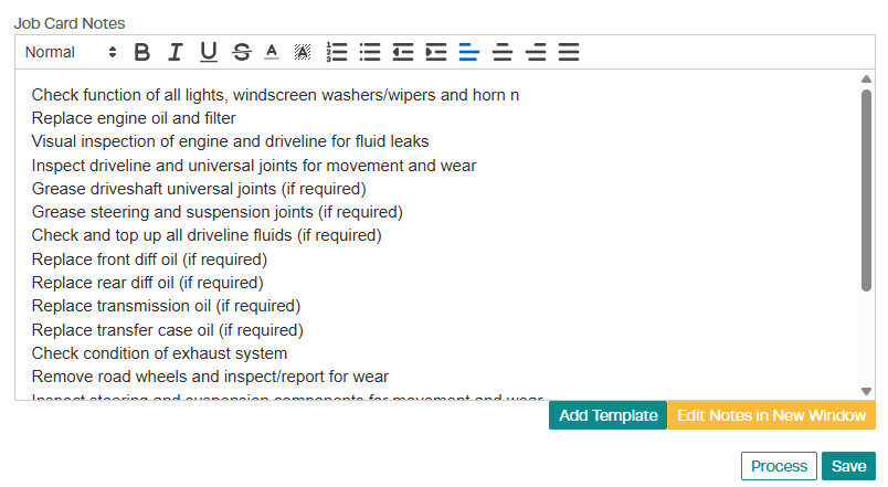 To enter the template on a job card: screenshot 8