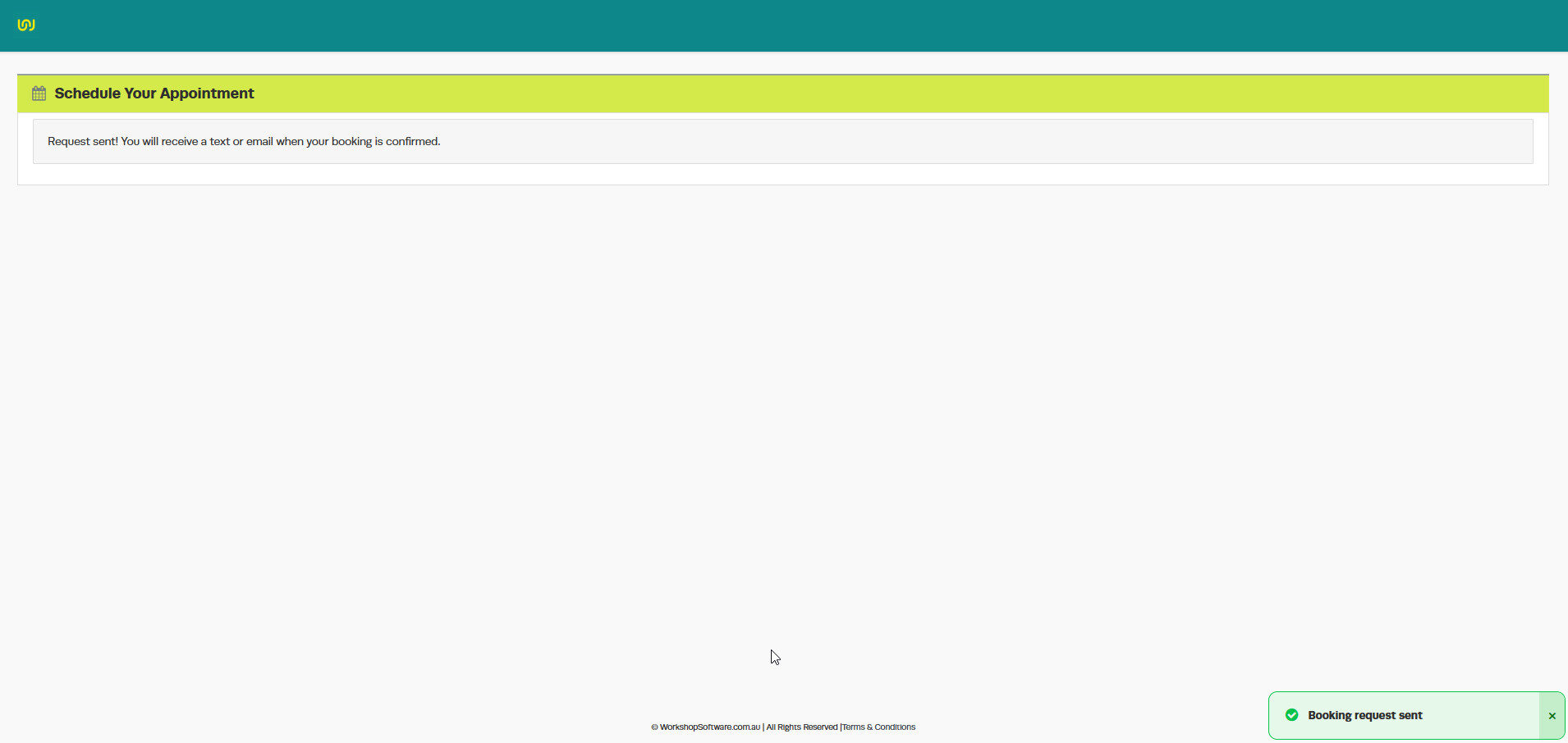 Workshop Software screen showing once a customer fills in their details and chooses a booking time, they will ...