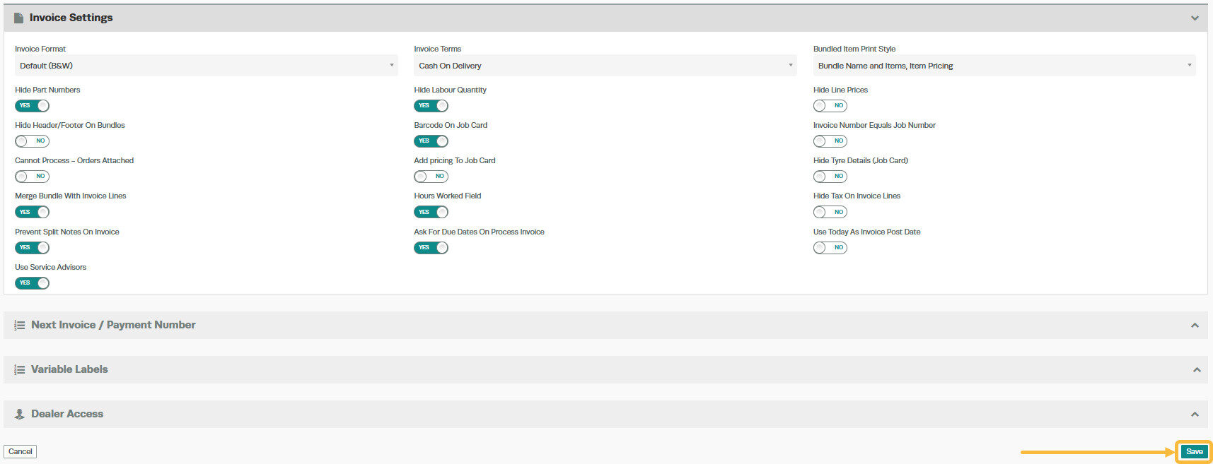 Workshop Software screen showing scroll down to the bottom of the page, click on the ' save ' button located o...