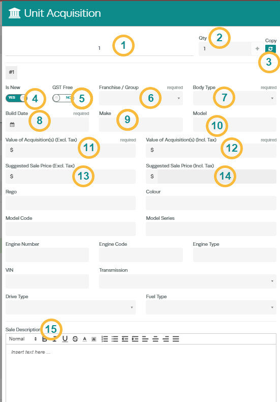 Workshop Software screen showing if you have set up unit templates you can select a template, if not you can a...
