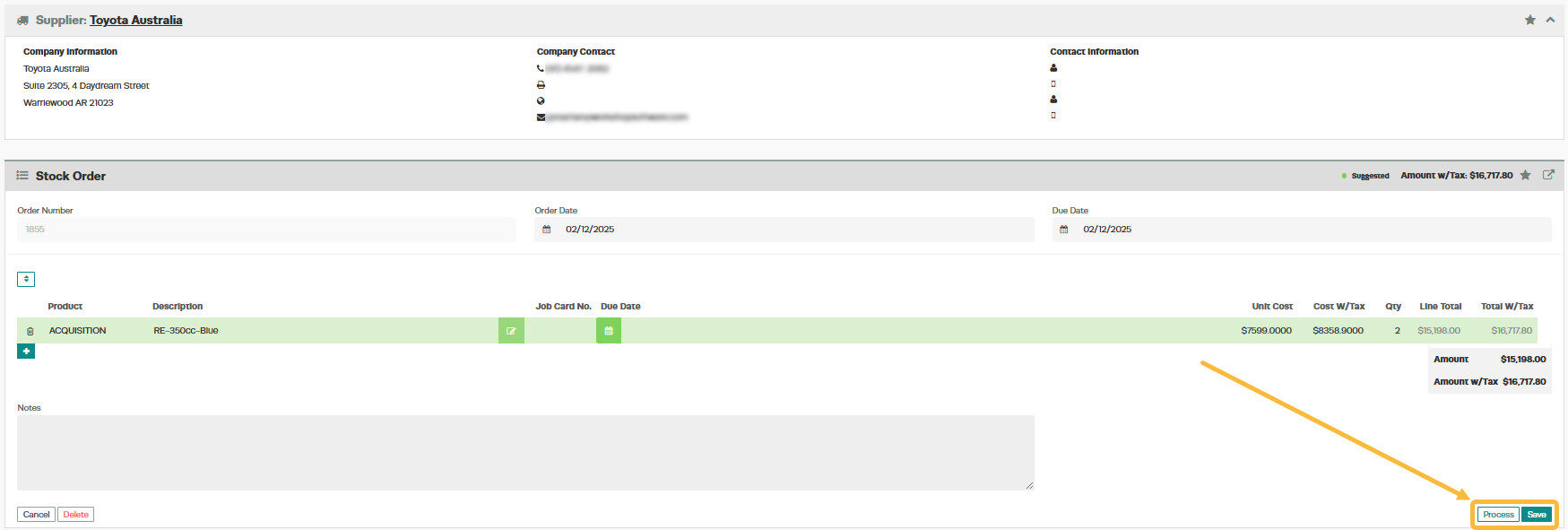 Workshop Software screen showing if you no longer need to add any other units to this order, then click ' save...