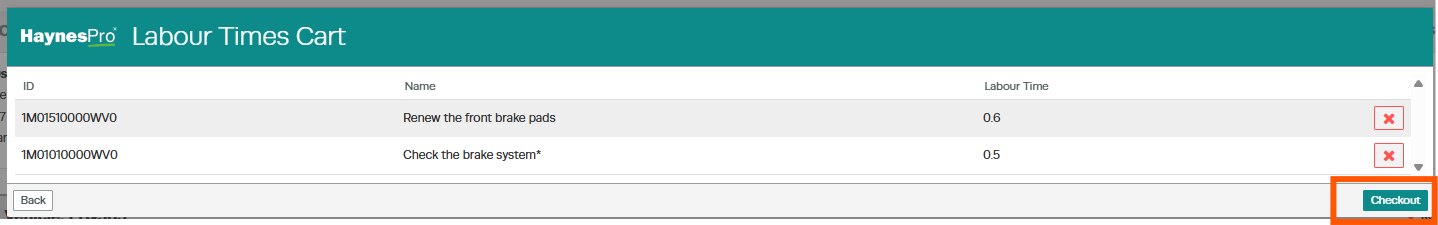 Workshop Software screen showing then click checkout to import them into workshop software