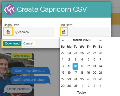 Workshop Software how to manage your customers who pay you via capricorn showing date range by entering a begin date and e...