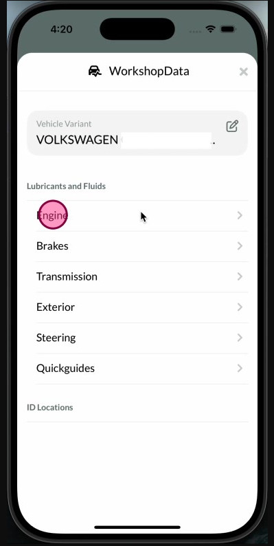 Accessing Workshop Software on mobile app — step 3